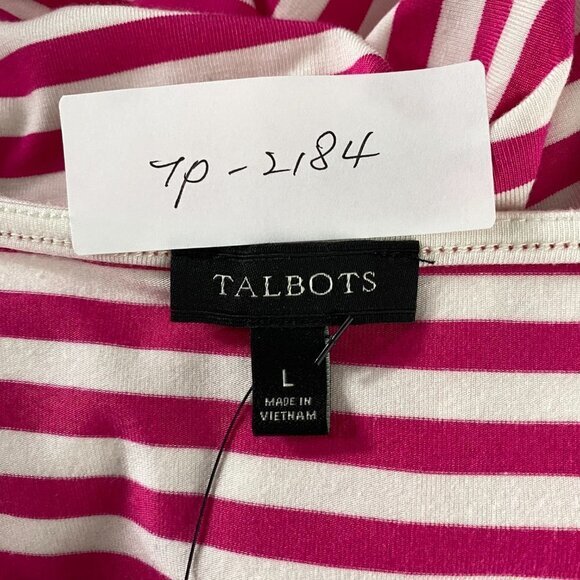 Talbots Top Large‎ Short Sleeve Pink White Striped Tie Front Stretch NWT TP-2184 - Picture 2 of 7